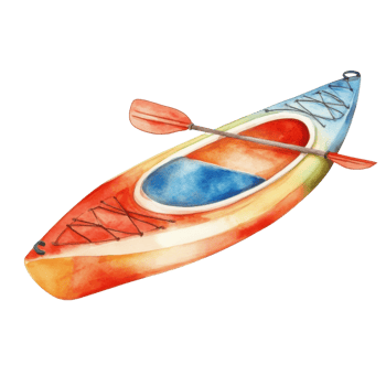 Watercolor kayak and paddle on transparent background. png