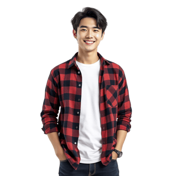 Young man in red and black plaid shirt png
