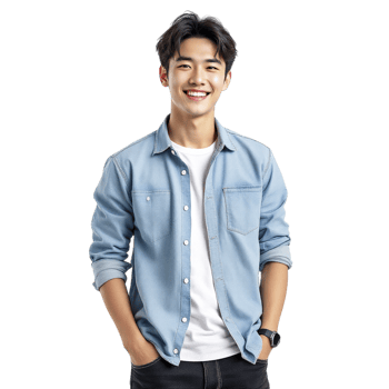 Young man in denim shirt posing for a photo png