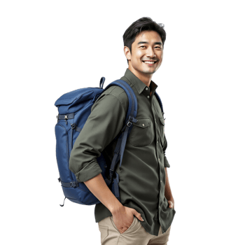 A man in a green shirt and khaki pants is smiling png