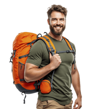 A man with a backpack is smiling png