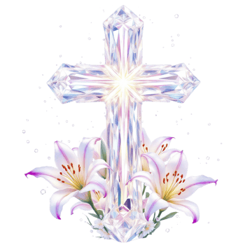 A cross with lilies and a diamond png