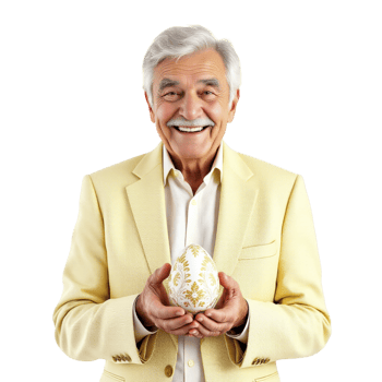 Elderly man holding an easter egg png