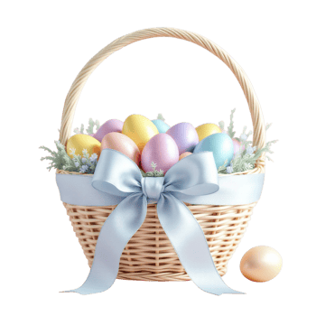 An easter basket with eggs and flowers on a black background png