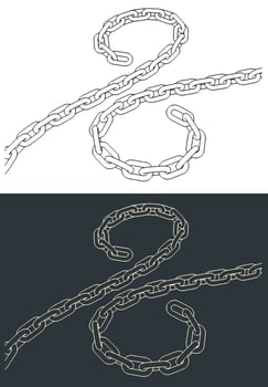 Pieces of metal chain sketches vector