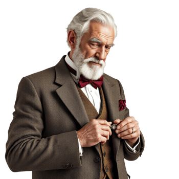 An old man in a suit and tie adjusting his tie png