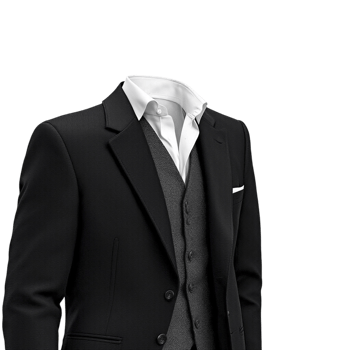 A black suit with a white shirt and vest png