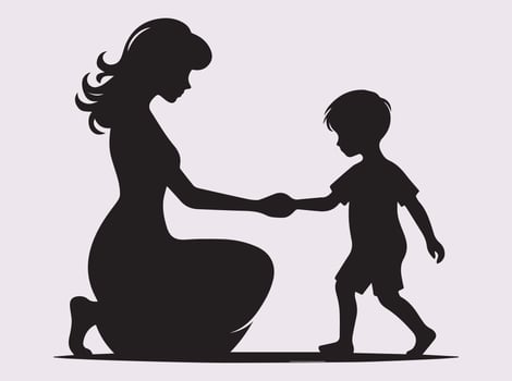 Black Silhouette of Mother and Child Holding Hands for Happy Mother's Day vector