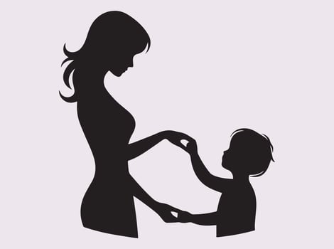 Black Silhouette of Mother and Child for Happy Mother's Day Holding Hands vector
