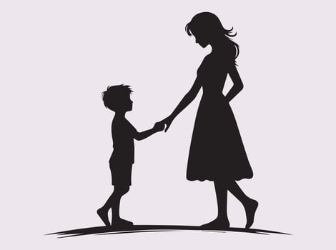 Black Silhouette Art of Mother and Child Holding Hands for Mother's Day vector