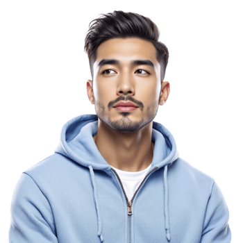 A man in a blue hoodie with a mustache png