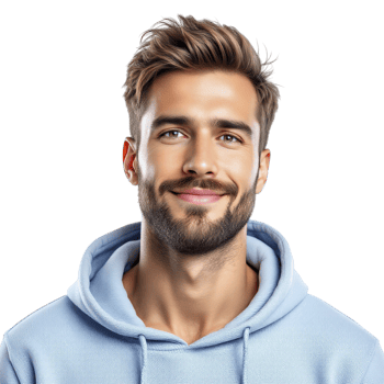 A man in a blue hoodie smiling png