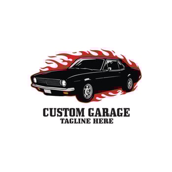 a black car with flames on it is shown in this logo vector