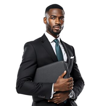 A young black man in a suit holding a folder png