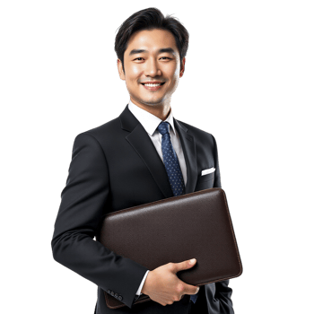 Asian businessman holding a laptop png