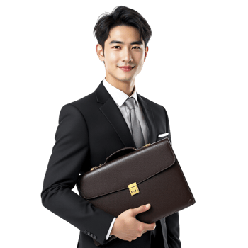 Young man in suit holding briefcase png