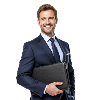 Businessman in suit holding a laptop png
