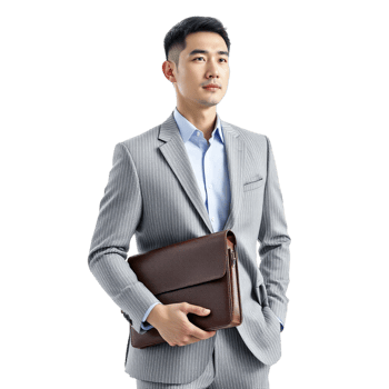 Asian man in suit holding a briefcase png