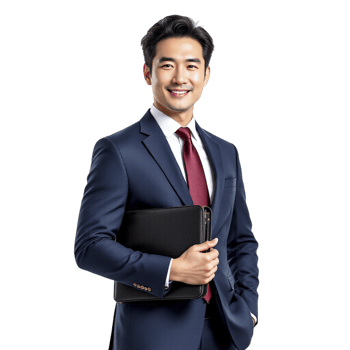 Asian businessman in suit holding a folder png