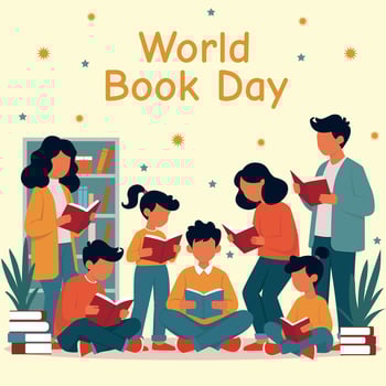 Group of people reading books on World Book Day vector