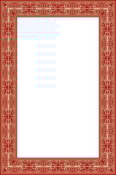 square European gold with red ornament. Rectangular pattern, circle, ring of the Middle Ages. Revival border. Decorations of palace and churches. vector