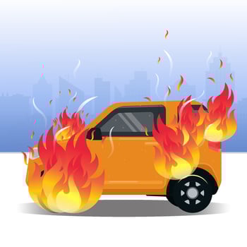 Fire at city car with yellow color illustration vector