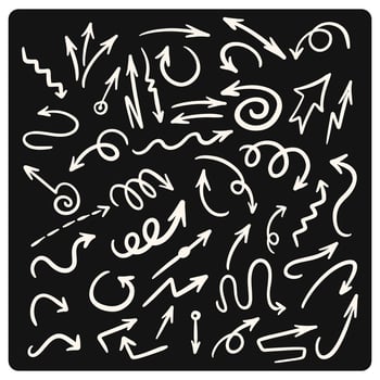 Big set of chalk pencil, brush stroke arrows on black background vector