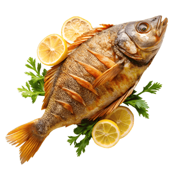 fried fish with lemon png