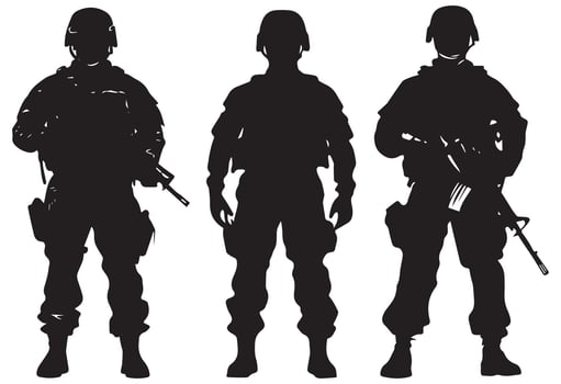 Military Soldier Silhouette Set, Tactical Army Troops with Weapons Illustration for Logos, Graphics, and Design Projects vector
