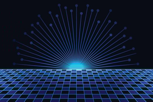 Blue retro cyberpunk futuristic line background. Sci-Fi with chessboard floor background vector