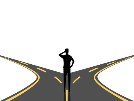 Choose a career path, businessman at a crossroads vector