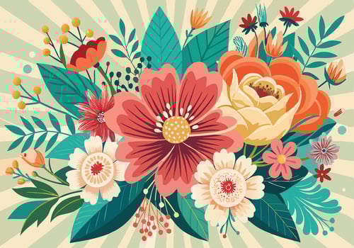 Vibrant Floral Bouquet Artistic Summer Blossom Illustration vector