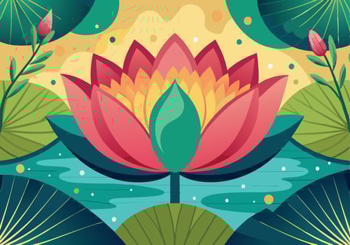 Vibrant Lotus Flower, Aquatic Bloom, Summer Design, Nature Illustration vector