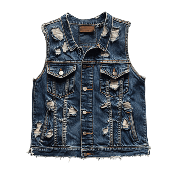 Torn and Weathered Blue Jean Vest with Frayed and Distressed Details on Transparent Background png