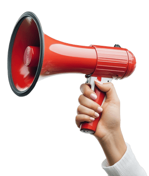 Woman s Hand Holding Red Megaphone Loudspeaker Announcement Public Address System png