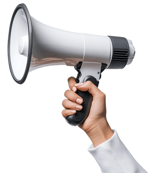 Woman s Hand Holding White Megaphone Loudspeaker Announcement Public Address System Communication png