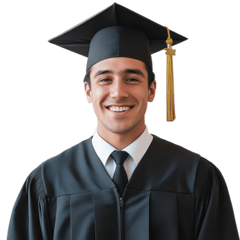 Happy Graduate in Cap and Gown Celebrating Academic Achievement png