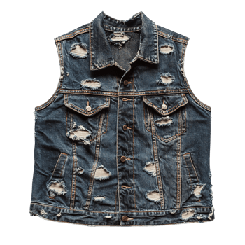 Rugged and Edgy Distressed Jean Vest with Frayed Hem and Torn Fabric on Transparent Background png