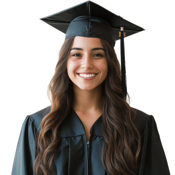 Happy Graduate Woman in Cap and Gown Celebrating Academic Achievement png