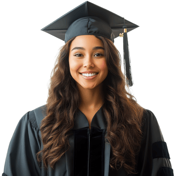 Happy Graduate Smiling Young Woman in Cap and Gown Academic Achievement Portrait png