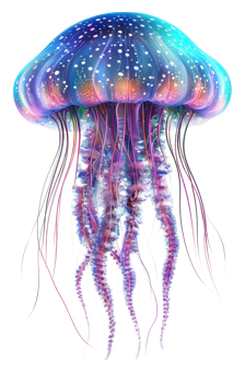 Vibrant Purple and Blue Jellyfish Underwater Sea Life Ocean Animal Marine Biology Illustration png