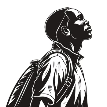African Man With Backpack Monochrome vector