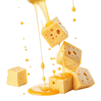 Melting cheese cascades over stacked cubes creating deliciously gooey scene that tempts senses and invites indulgence png