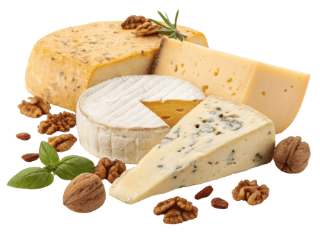 Delight in variety of cheese including creamy blue cheese and aged cheddar, perfect for any gourmet platter or snack png