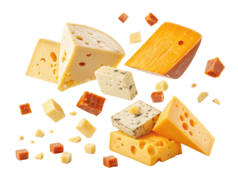 Delicious cheese varieties are beautifully arranged showcasing different textures and colors that invite you to indulge in their rich flavors png