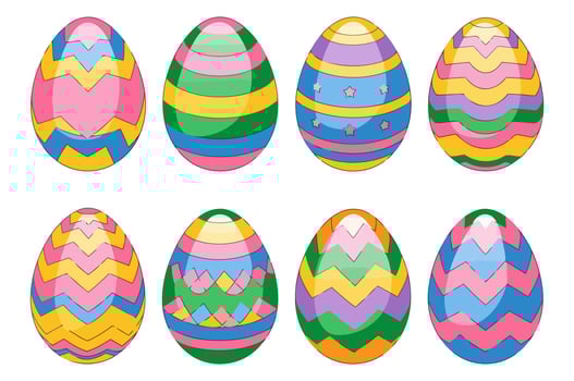 Hand-painted Easter Eggs Featuring Hearts, Stars, and Flowers for Festive Decor vector