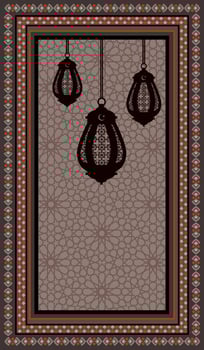 brown Muslim rug with lamps vector