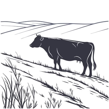 Cow Grazing On Field Illustration vector