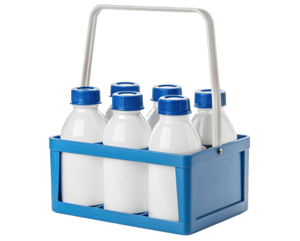 Blue basket holding five bottles for easy transport on a transparent background png