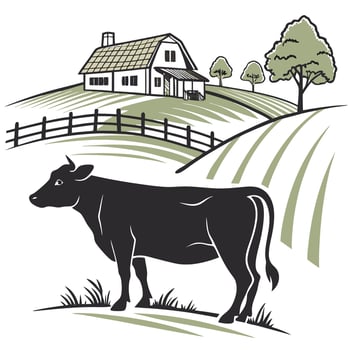 Peaceful Farm Scene With A Cow vector